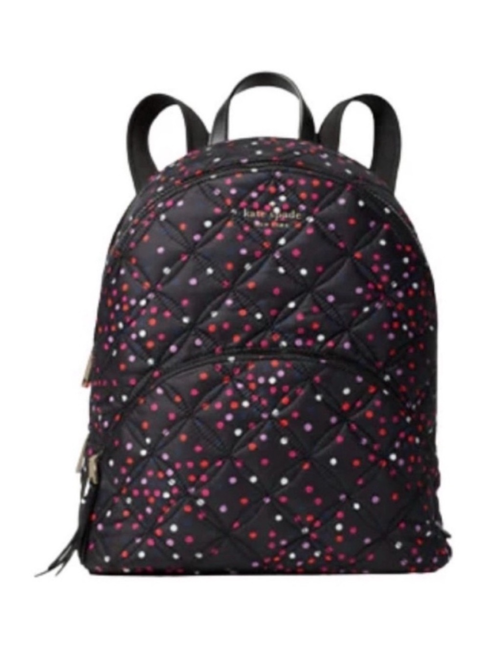 kate spade Black Quilted Backpack with Multicolor Dot Print